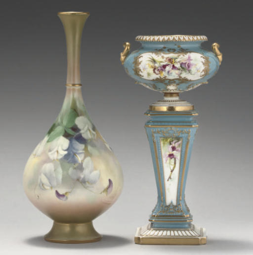 TWO ROYAL WORCESTER VASES , DATE CODES FOR 1897 AND 1908, BLACK AND