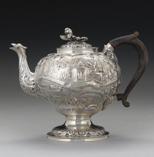 A 19TH CENTURY AMERICAN SILVER TEAPOT, , MARK OF SAMUEL KIRK, BALTIMORE