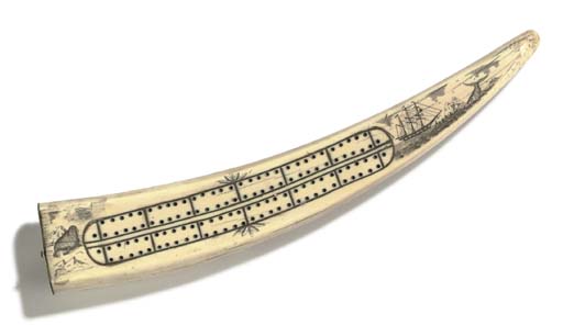 A SCRIMSHAW WALRUS TUSK CRIBBAGE BOARD , LATE 19TH CENTURY | Christie's