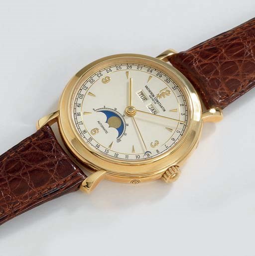 Vacheron Constantin. A fine 18K gold triple calendar wristwatch with