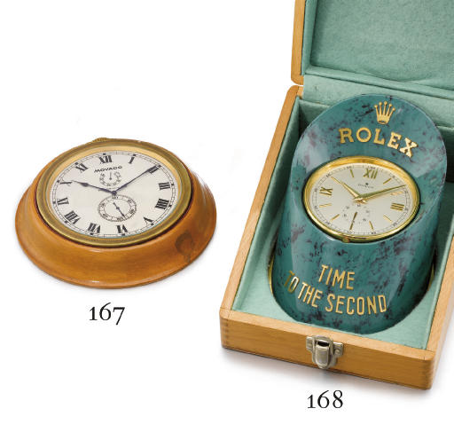 Rolex A Gilt Brass And Painted Hoof Shaped Display Desk Clock