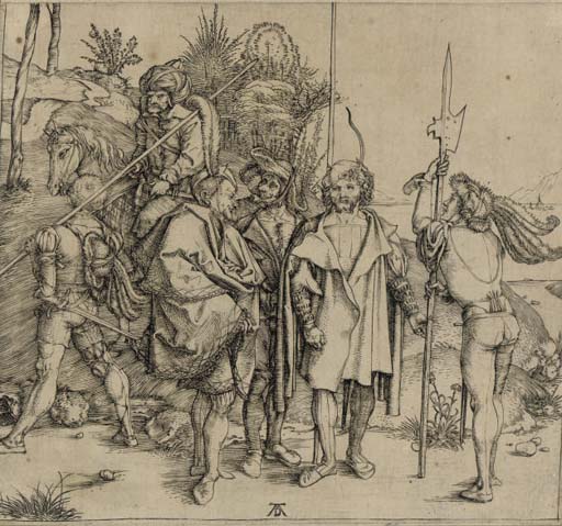 Five Soldiers and a Turk on Horseback (Bartsch 88; Meder, Hollstein 81) 
