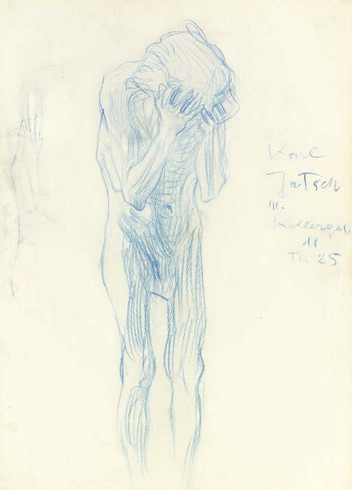 Akt eines Greises mit vorgehaltenen Händen (Study for Philosophie)
