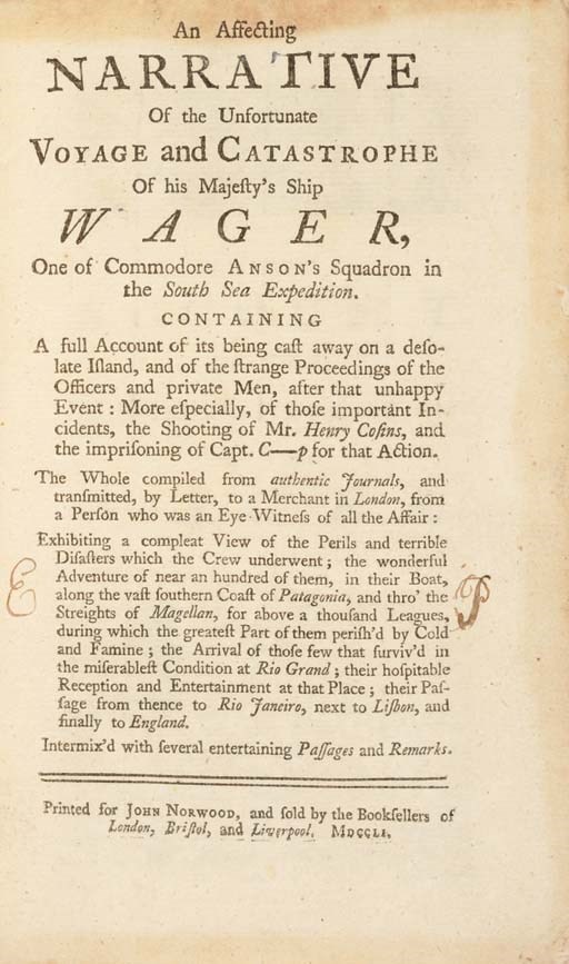 [ANSON, George]. An Affecting Narrative of the Unfortunate Voyage and ...