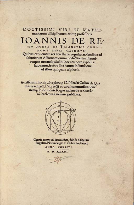 Regiomontanus Johann Muller 1436 1476 De Triangulis Omnimodis Libri Quinque Accesserunt Huc In Calce Pleraque D