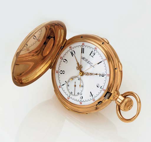 ZENTLER FR RES. A RARE HEAVY 18K PINK GOLD HUNTER CASE TWO TRAIN