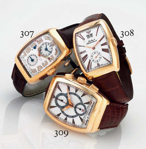 DUBEY & SCHALDENBRAND. A MASSIVE 18K PINK GOLD TONNEAU CHRONOGRA