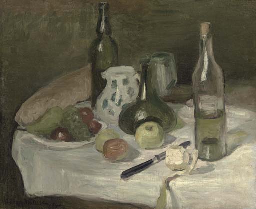 Nature morte avec fruits et bouteille 
