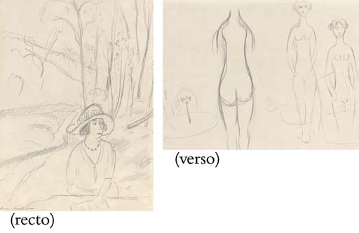 Jeune fille dans un jardin (recto); Etudes des femmes nues (verso)
