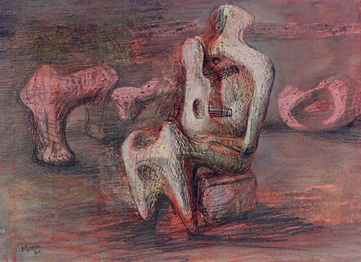 Mother and Child: Drawing for Sculpture in Wood and String 
