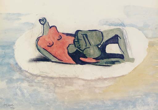 Reclining Figure in Red and Green 
