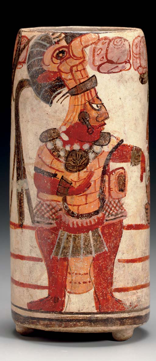 Mayan Polychrome Cylinder Vase Late Classic Ca A D 550 950