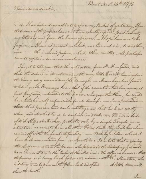 [REVOLUTIONARY WAR]. JONES, John Paul (17471782). Autograph letter