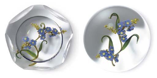 Two Paul Stankard Forget Me Not Weights