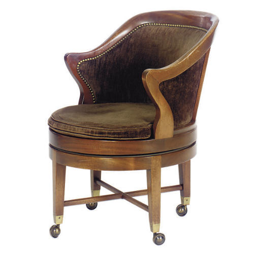 A Set Of Six Velvet Upholstered Mahogany Swivel Boardroom