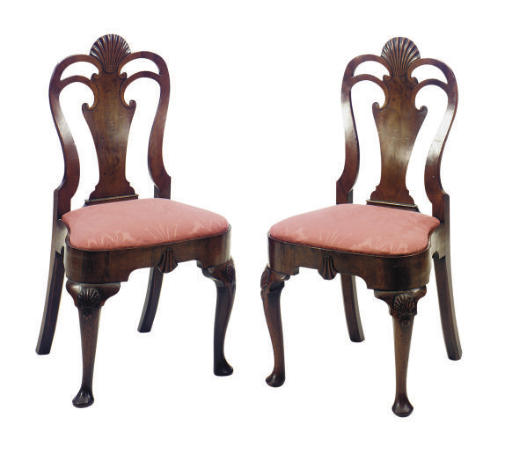 A PAIR OF ENGLISH WALNUT SIDE CHAIRS, A PAIR OF ENGLISH WALNUT SIDE CHAIRS, 