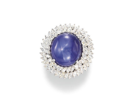 A CABOCHON STAR SAPPHIRE AND DIAMOND RING Christie s