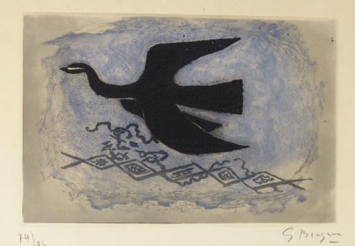 Oiseau noir fond bleu (Oiseau VIII) (V. 100) 
