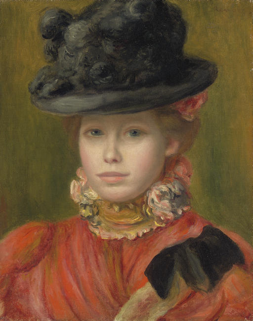 Pierre-Auguste Renoir (1841-1919) , Jeune fille au chapeau noir à