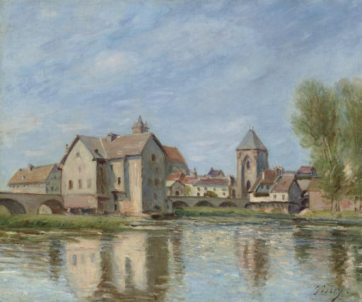 Alfred Sisley (1839-1899) , Le pont et les moulins de Moret