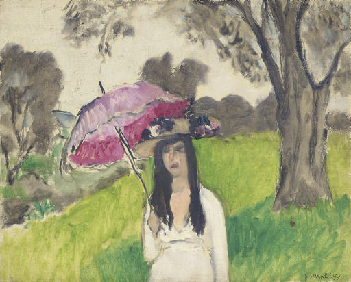 Femme à l'ombrelle rose 
