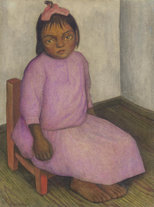 Niña con vestido rosa 
