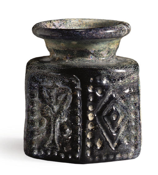 AN EARLY JEWISH GLASS JAR , CIRCA LATE 6THEARLY 7TH CENTURY A.D