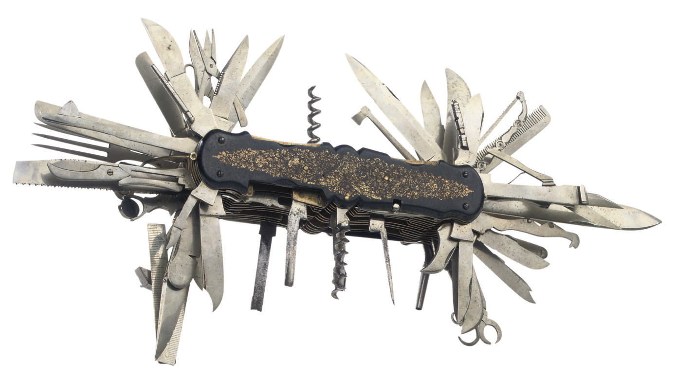 A LARGE MULTITOOL COMBINATION POCKET KNIFE , SWISS OR GERMAN, 19TH