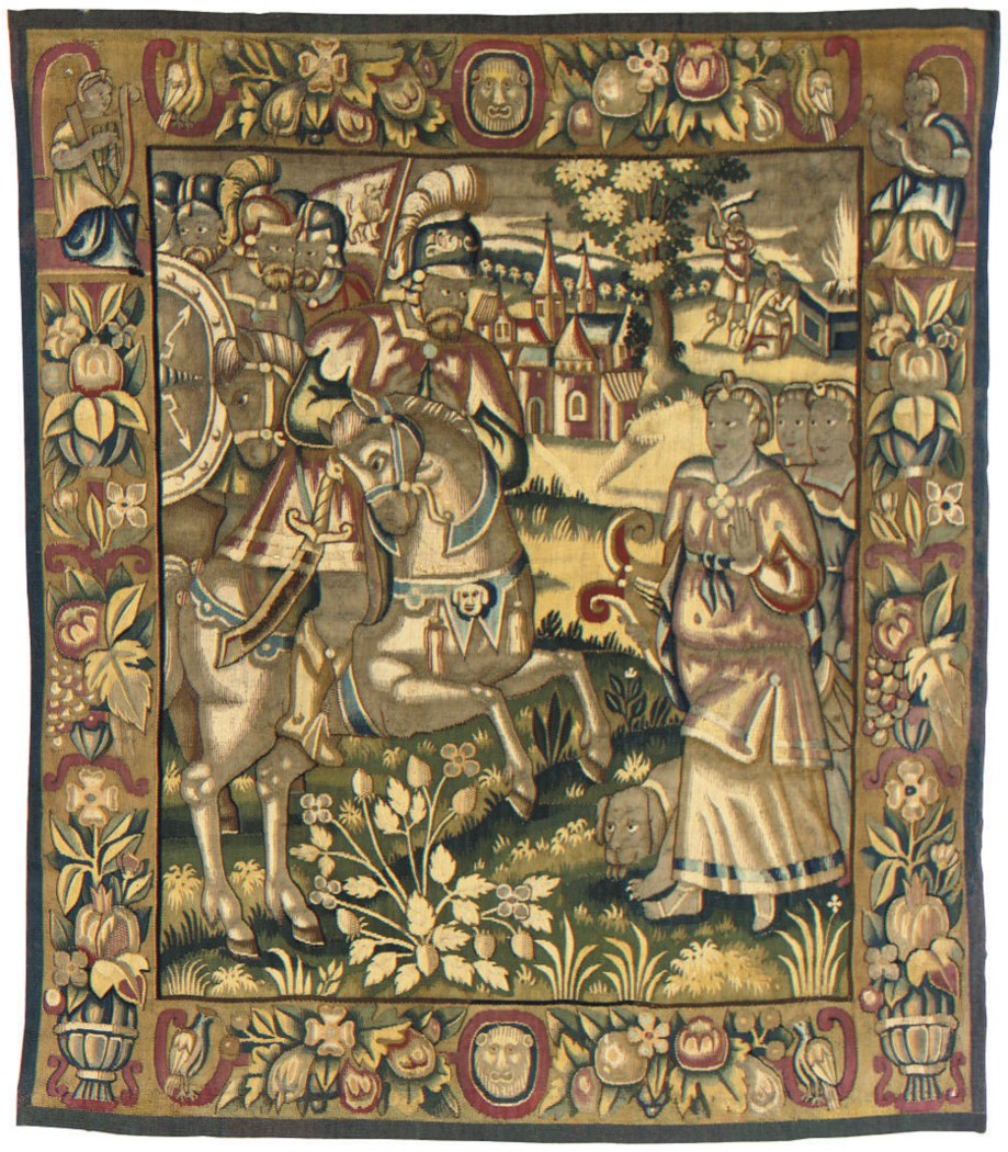A NORTH GERMAN TAPESTRY CUSHION COVER