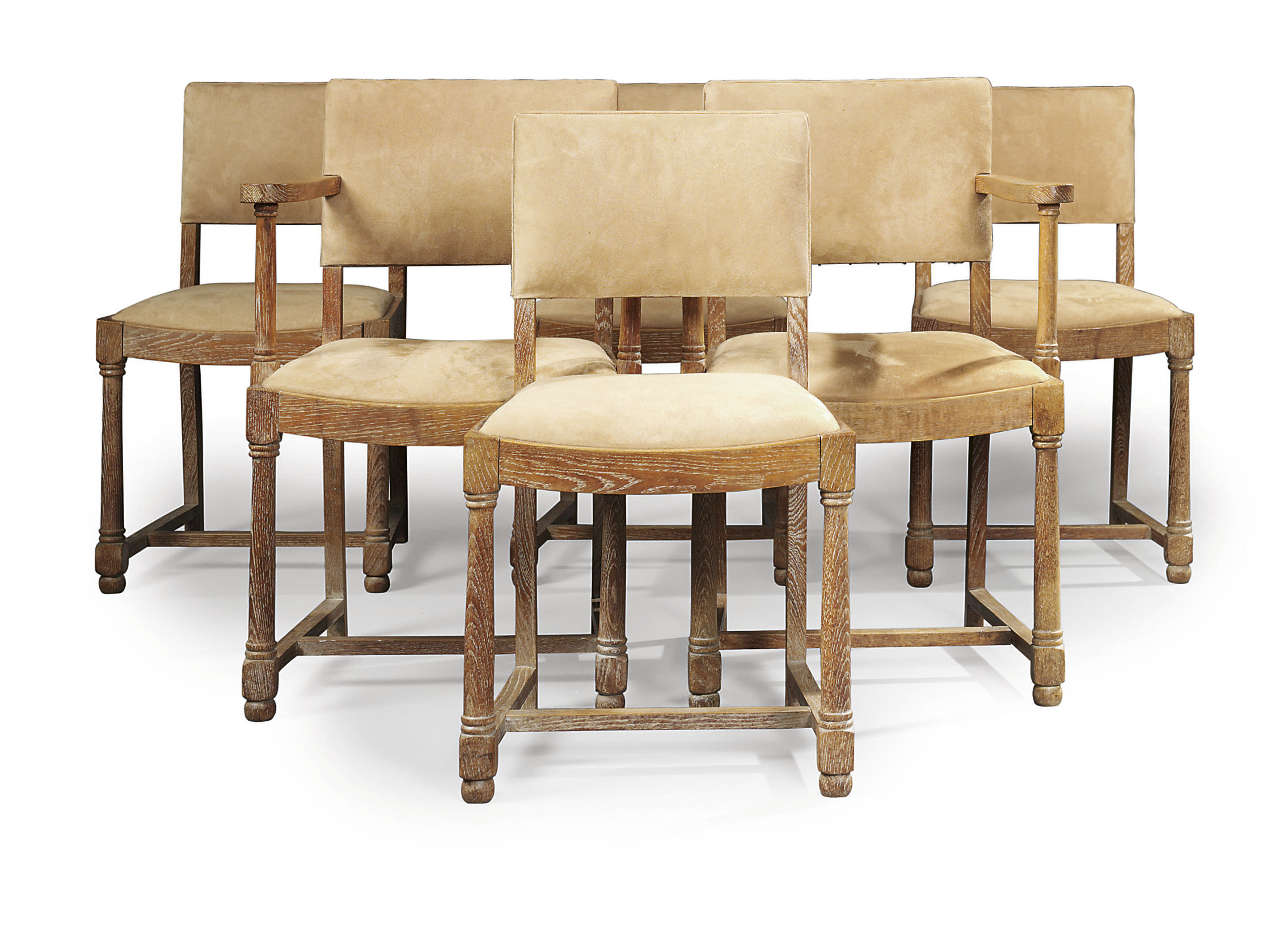 A SET OF SIX LIMED OAK DINING-CHAIRS , CIRCA 1920, ALMOST CERTAINLY ...