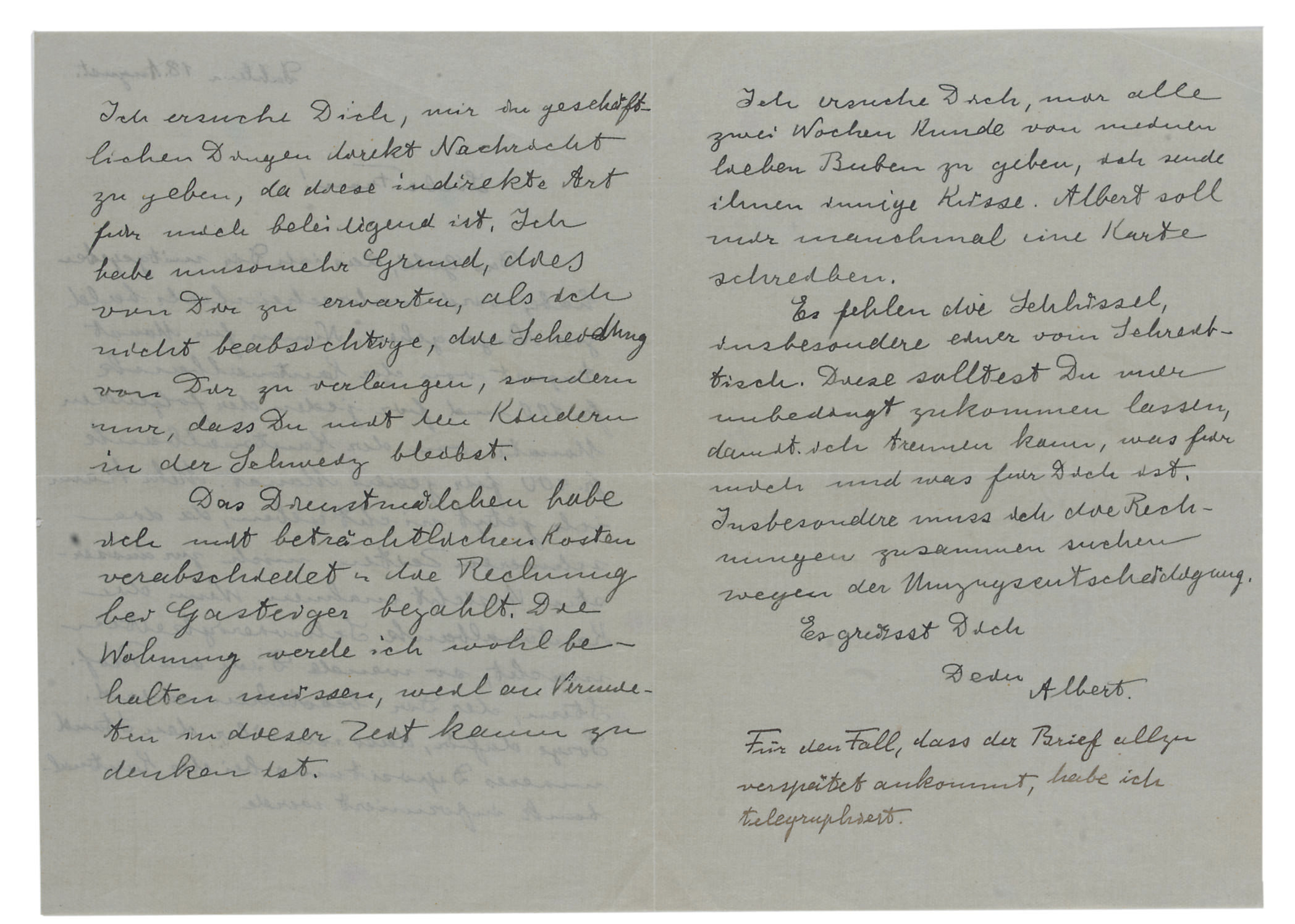 Einstein Albert 1879 1955 Autograph Letter Signed Albert To His First Wife Mileva Liebe Frau Dahlem