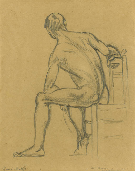 Jeune homme nu de dos assis 
