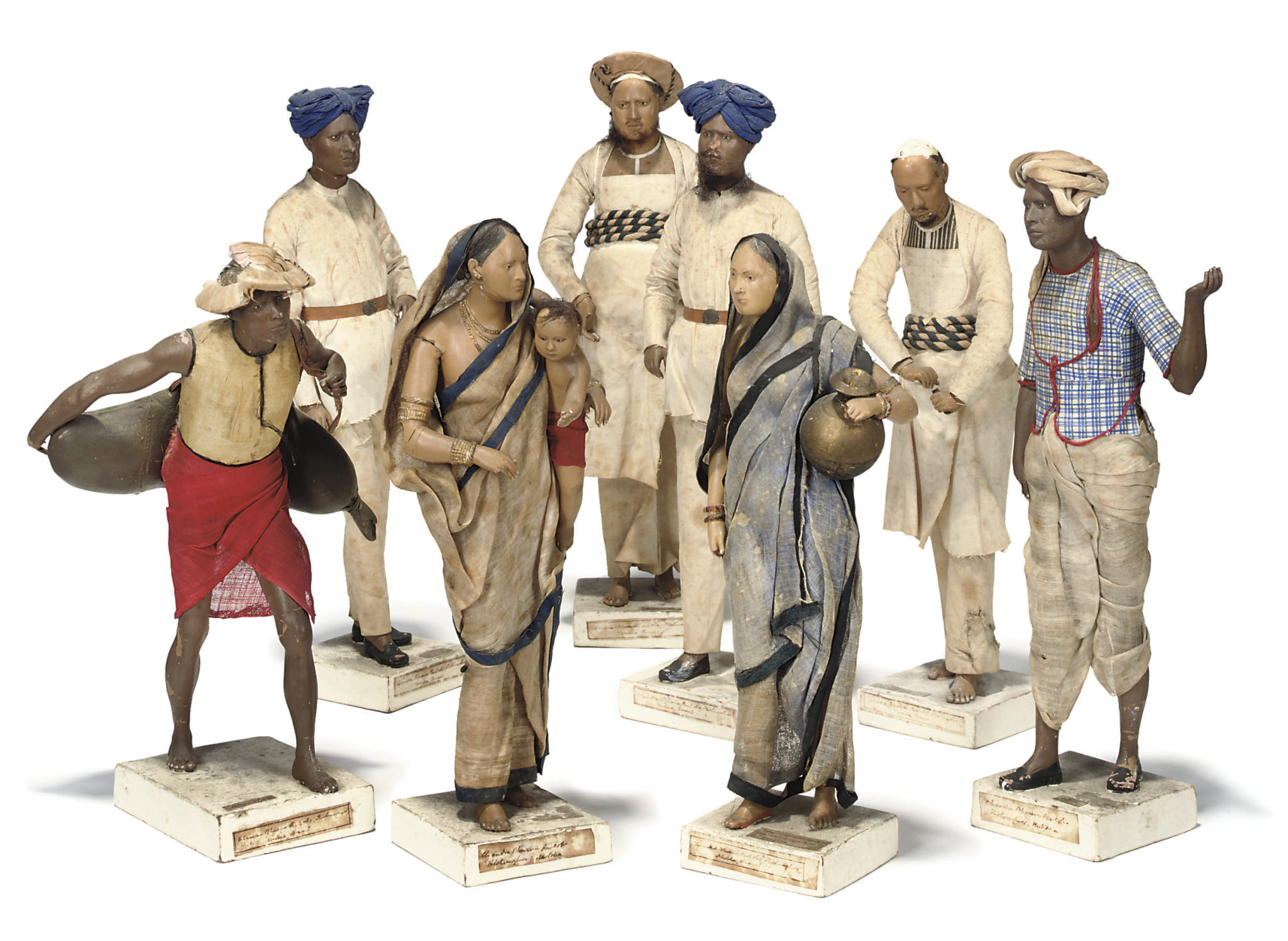 A GROUP OF EIGHT INDIAN BENGALI TERRACOTTA FIGURES OF SERVANTS , EARLY 19TH 20TH CENTURY, BENGAL