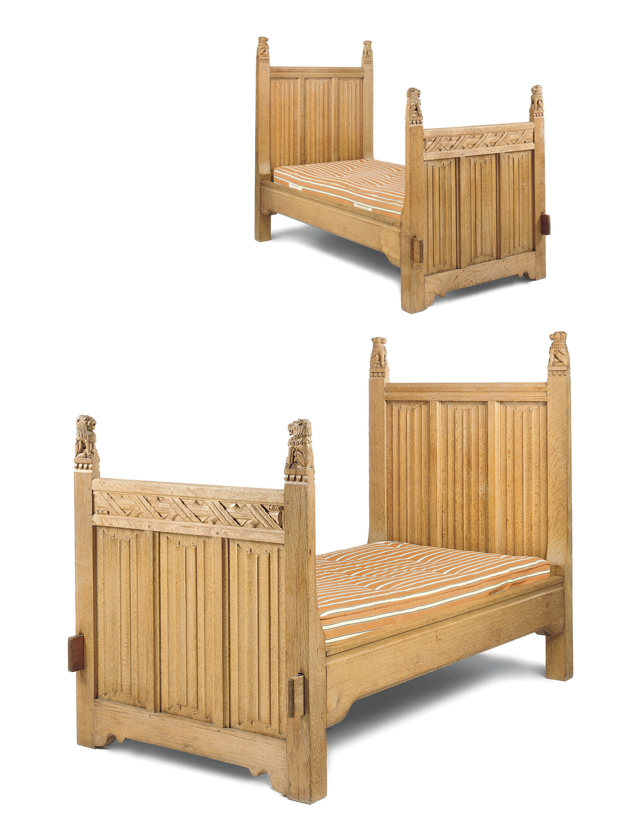 A PAIR OF SCOTTISH OAK SINGLE BEDS , BY SIR ROBERT STODART LORIMER