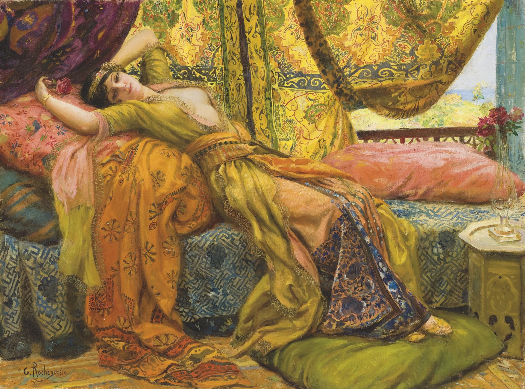 Georges Antoine Rochegrosse (French, 1859-1938) , Reclining beauty ...