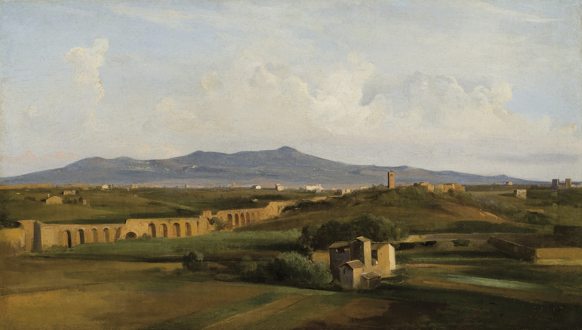 Aqueduc dans la campagne romaine: A view of the Roman campagna and the Claudian acqueduct towards Monte Cavo
