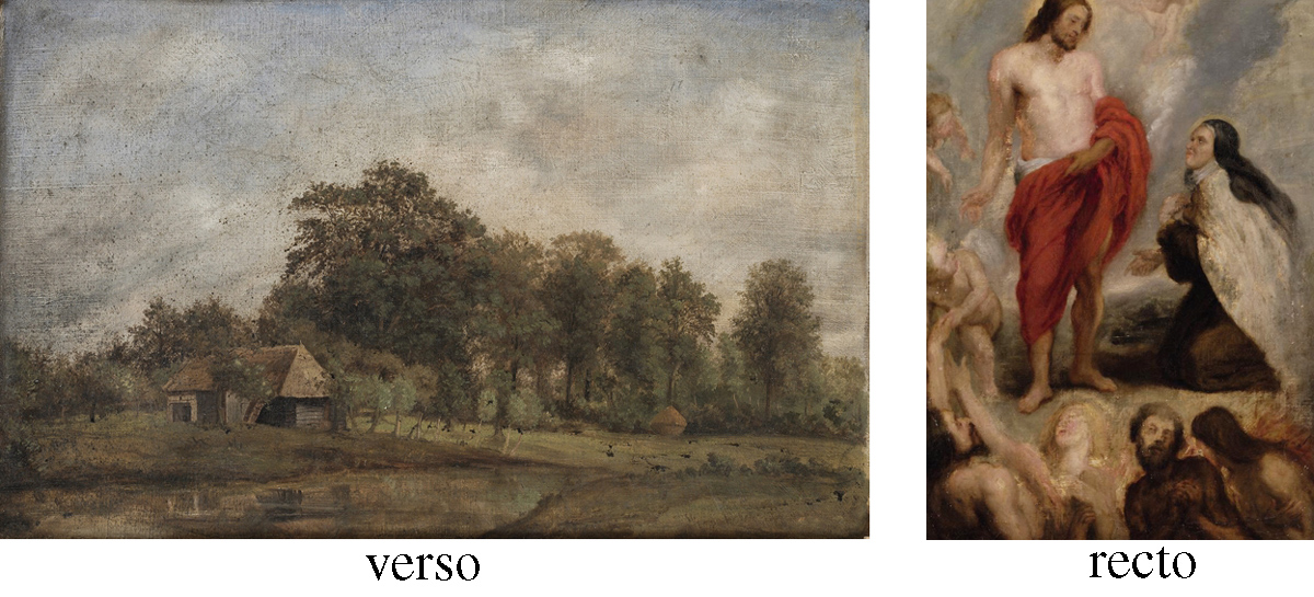 Saint Theresa interceding for Bernardino de Mendoza, after Rubens (recto); and A wooded landscape with a cottage beyond (verso)
