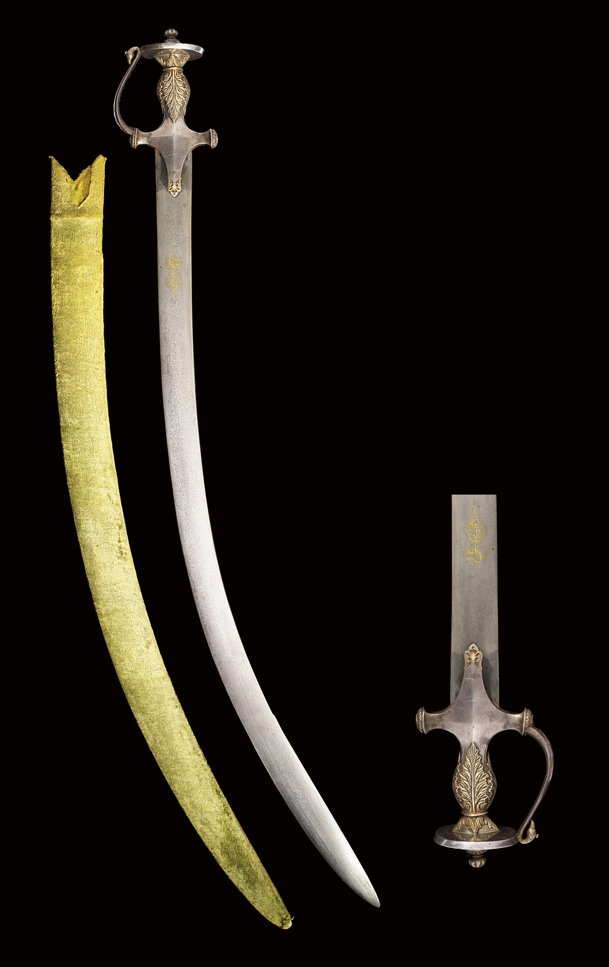 A SAFAVID SWORD ( SHAMSHIR ) , BLADE IRAN 17TH/18TH CENTURY, HILT INDIA