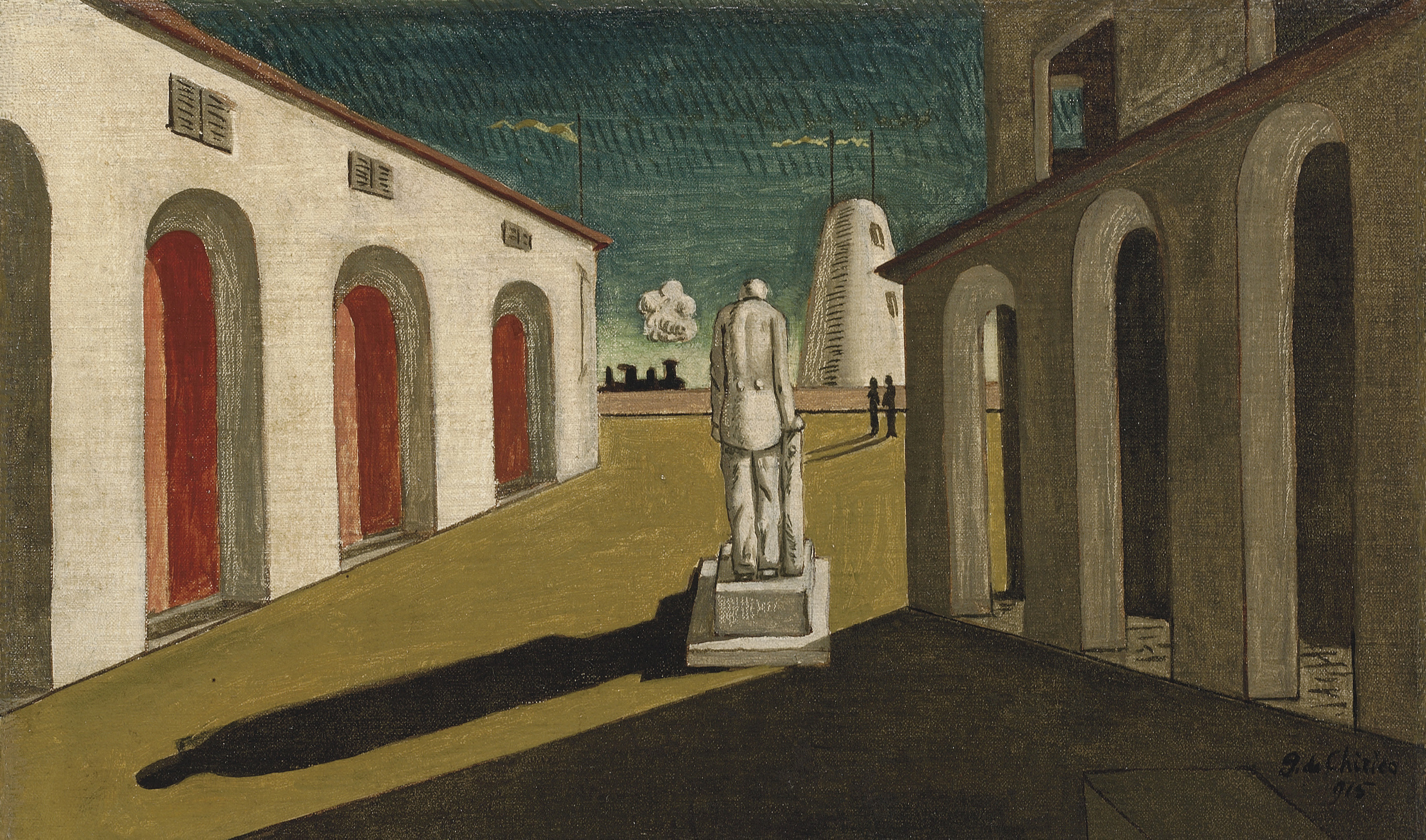 Giorgio de Chirico (1888-1978) , Piazza d'Italia con uomo