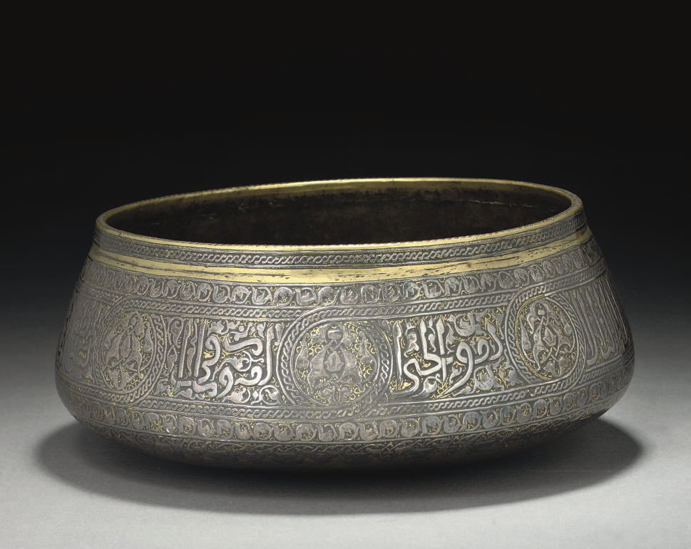 A MAMLUK SILVER INLAID BRASS BOWL, EGYPT OR SYRIA, 15TH CENTURY