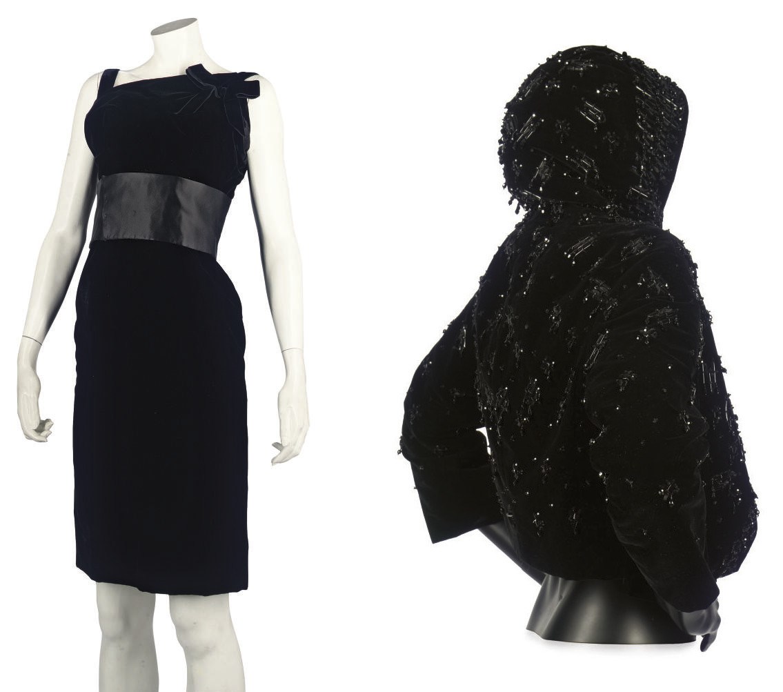 CHRISTIAN DIOR COUTURE A BLACK VELVET COCKTAIL DRESS AND AN EVENING JACKET