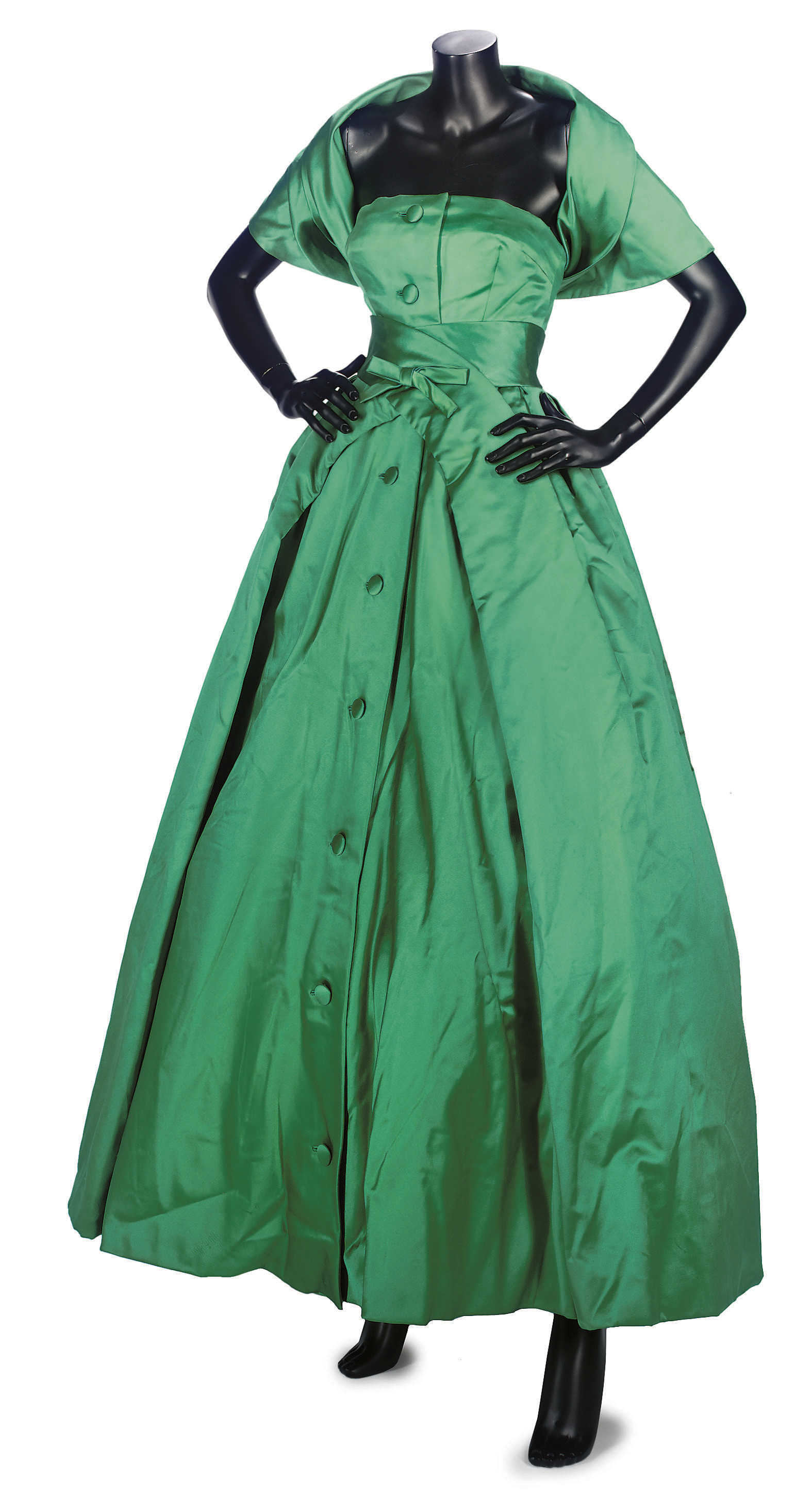 emerald green satin ball gown