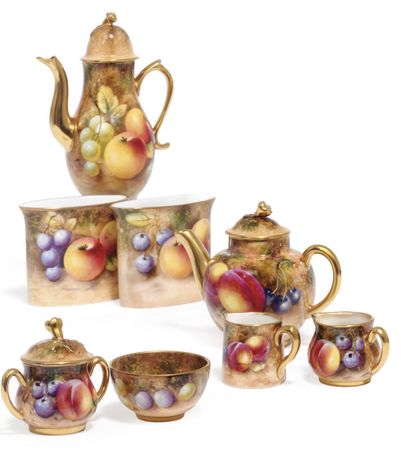 royal worcester painted fruit miniature tea set