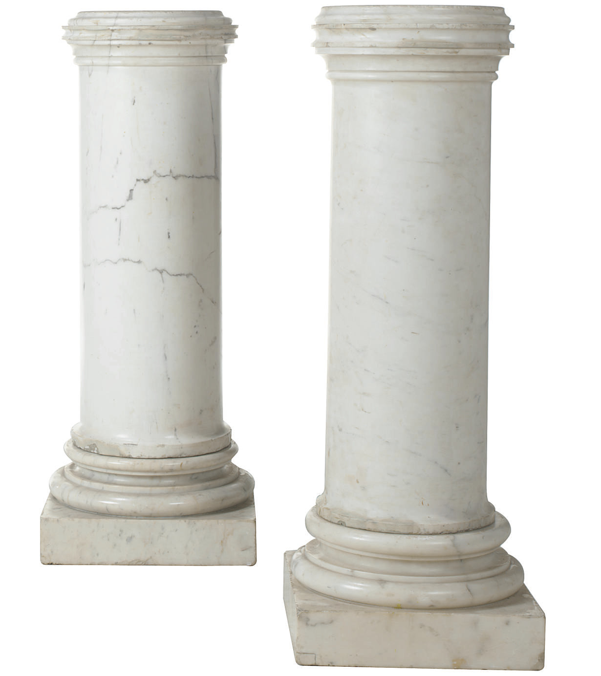 A PAIR OF VEINED WHITE MARBLE PEDESTAL COLUMNS , 20TH CENTURY Christie's