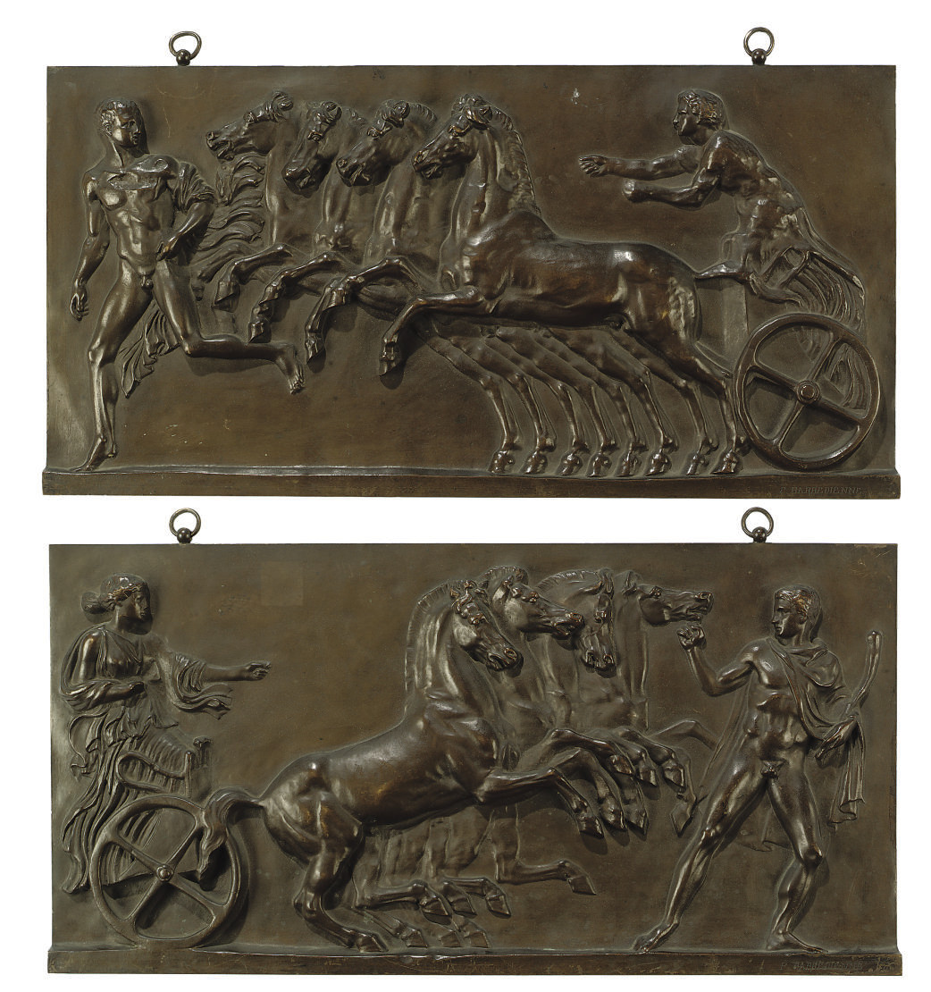 A PAIR OF FRENCH BRONZE RELIEF PLAQUES , BY F.BARBEDIENNE, LAST QUARTER