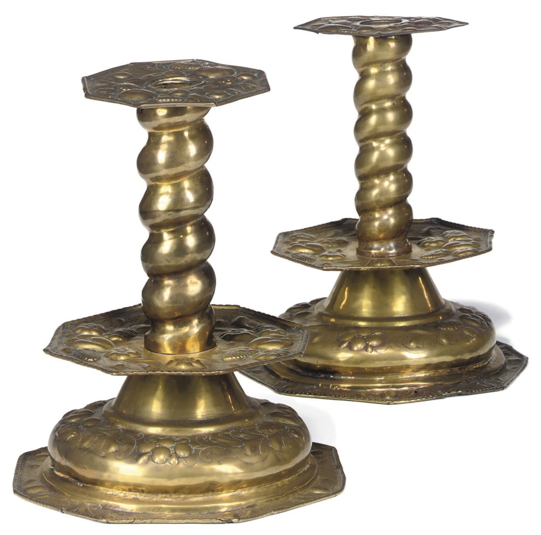 A PAIR OF SWEDISH BRASS CANDLESTICKS