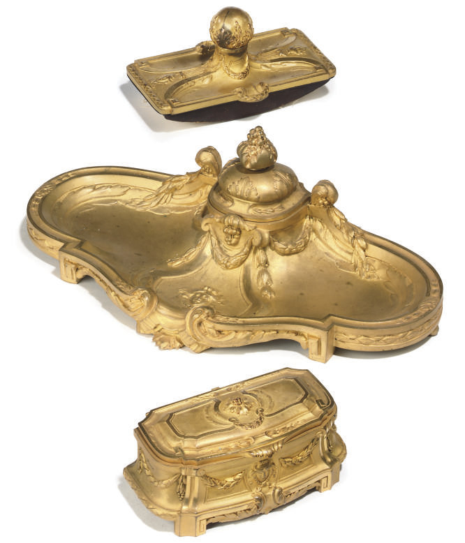 A FRENCH GILTBRONZE DESK SET , CAST BY SUSSE FRERES, AFTER OCTAVE