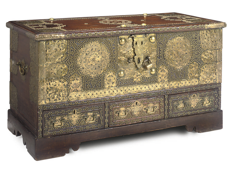 A SURAT BRASSMOUNTED TEAK ARAB CHEST , PROBABLY OMAN, LATE 19TH/EARLY