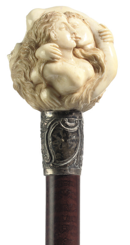 An ivory-handled walking stick