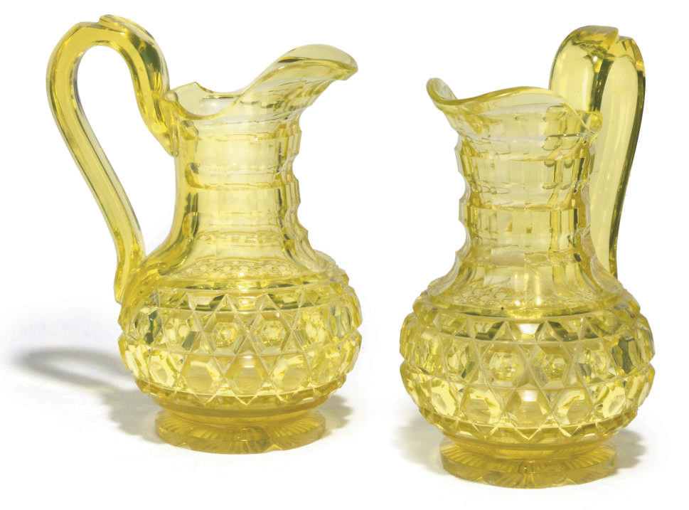 A PAIR OF BOHEMIAN 'ANNAGELB' CUT-GLASS JUGS , MID 19TH CENTURY | Christie's